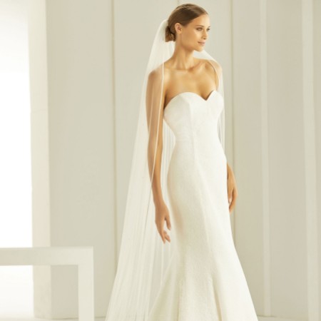 Bianco Ivory Single Tier Satin Edge Cathedral Veil with Crystals S296