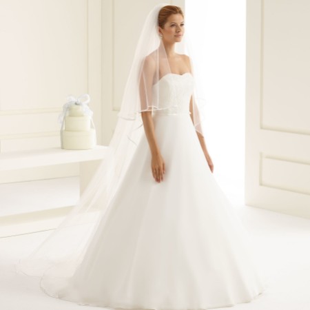 Bianco Ivory Two Tier Satin Edge Chapel Veil S208