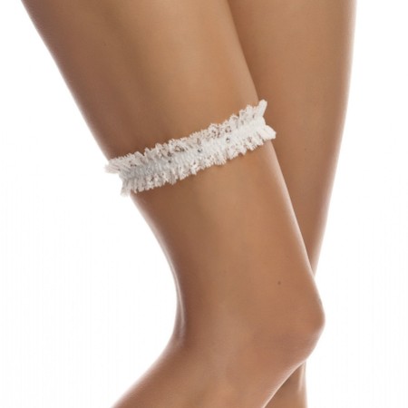 Bianco Narrow Ivory Lace Garter with Diamante Detail