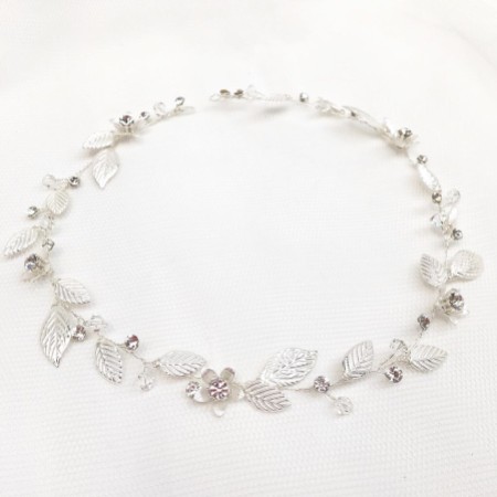 Bianco Silver Leaves and Crystal Flowers Bridal Halo 2706