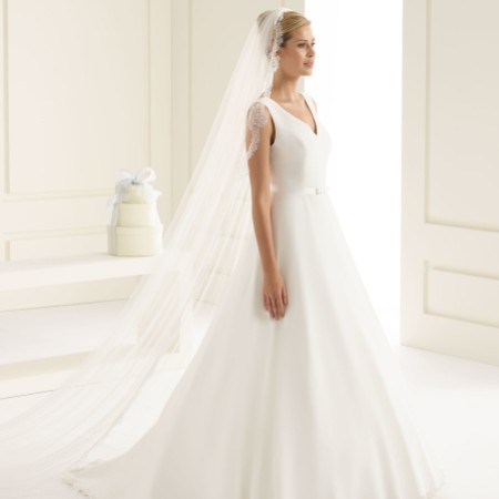 Bianco Single Tier Fine Lace Edge Cathedral Veil S161