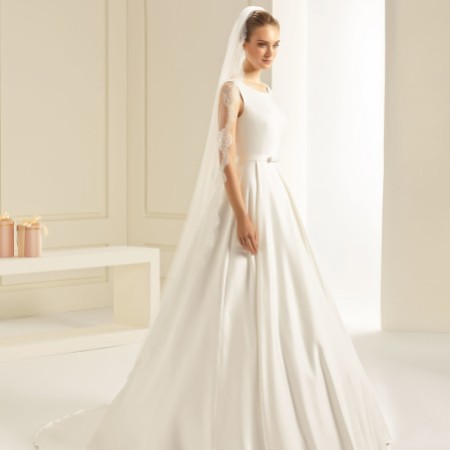 Bianco Single Tier Fine Lace Edge Full Length Veil S242