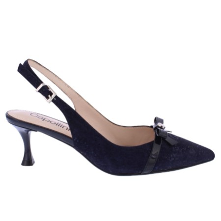 Capollini Allegra Navy Nubuck Leather Slingback Heels with Bow Detail