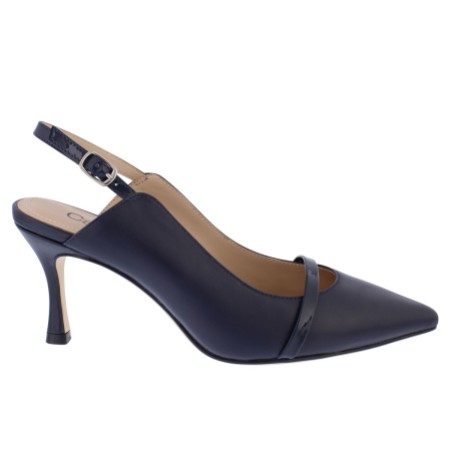Capollini Emory Navy Leather Mid Heel Slingbacks with Patent Strap