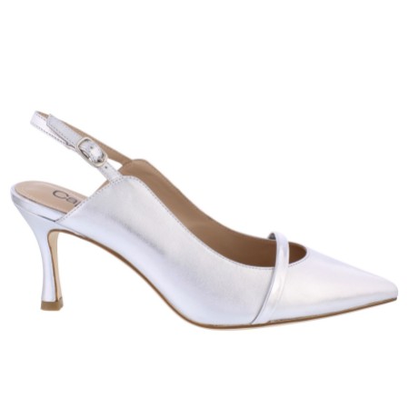 Capollini Emory Silver Leather Mid Heel Slingbacks with Patent Strap