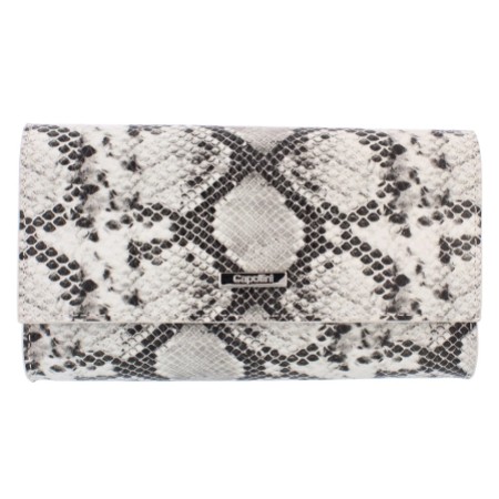 Capollini Ivory Snake Print Leather Clutch Bag