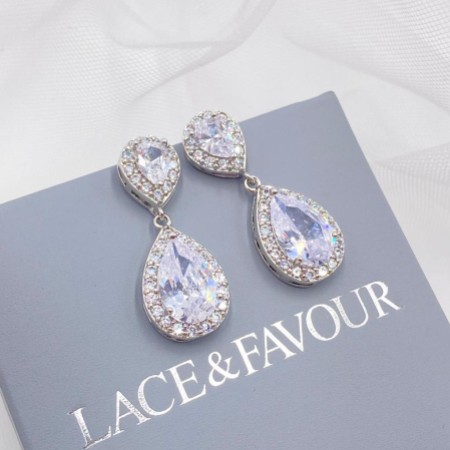 Celeste Crystal Embellished Wedding Earrings (Silver)