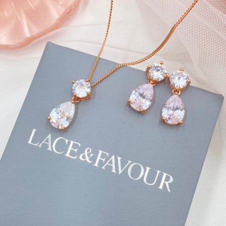 Cleo Rose Gold Teardrop Cubic Zirconia Wedding Jewellery Set