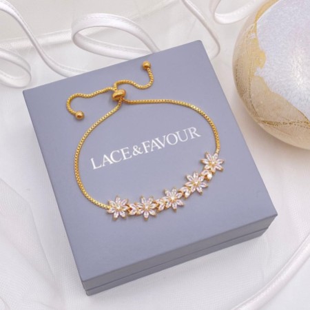 Daisy Gold Floral Crystal Adjustable Bracelet