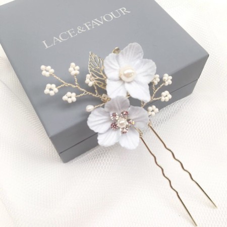 Delphinium Pale Blue Flowers and Sprigs Hair Pin