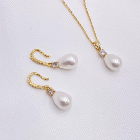 Dolci Gold Crystal and Teardrop Pearl Bridal Jewellery Set