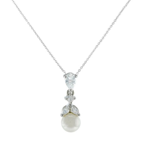 Elegance Crystal and Pearl Wedding Pendant Necklace