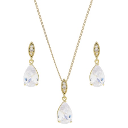 Ellie Gold Cubic Zirconia Crystal Wedding Jewellery Set