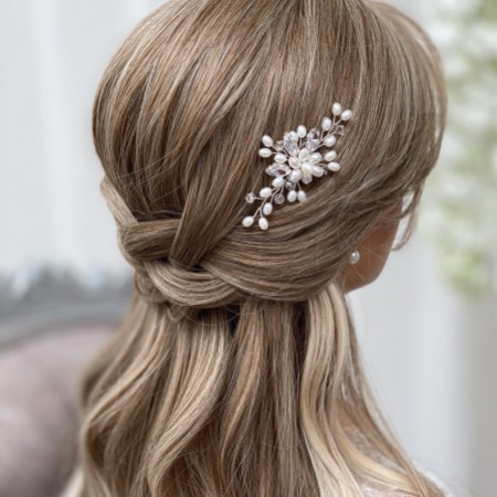 Ellie Pearl Cluster Wedding Hair Pin (Silver)
