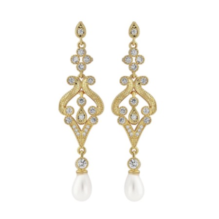 Enchanting Vintage Inspired Chandelier Wedding Earrings (Gold)