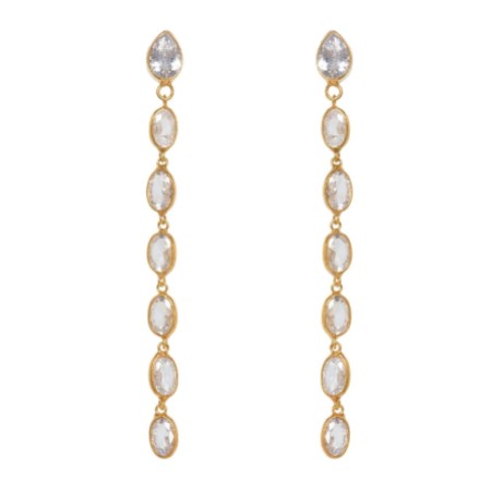 Freya Rose Oval Crystal Gold Framed Long Drop Earrings