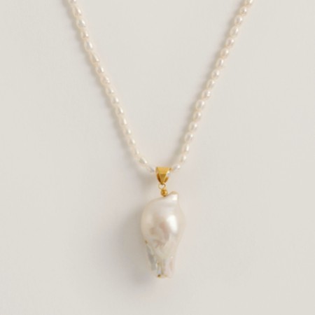 Freya Rose Rice Pearl Necklace with Large Baroque Pearl Pendant