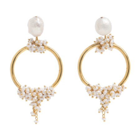 Freya Rose Seed and Baroque Pearl Mid Hoop Earrings