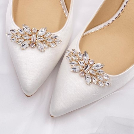 Vintage Beige Flower Shoe Clips Pair Set 