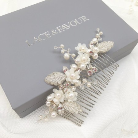 Gracie Freshwater Pearl Flowers and Beaded Leaves Hair Comb