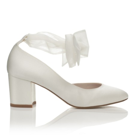 Harriet Wilde Hetty Mid Ivory Satin Tie Up Block Heel Court Shoes