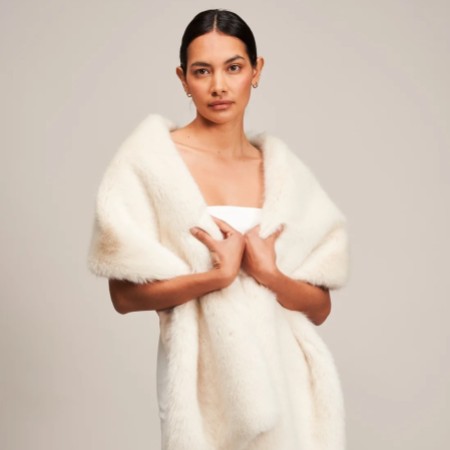 Helen Moore Ivory Long Faux Fur Stole