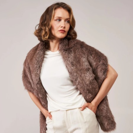 Helen Moore Truffle Long Faux Fur Stole
