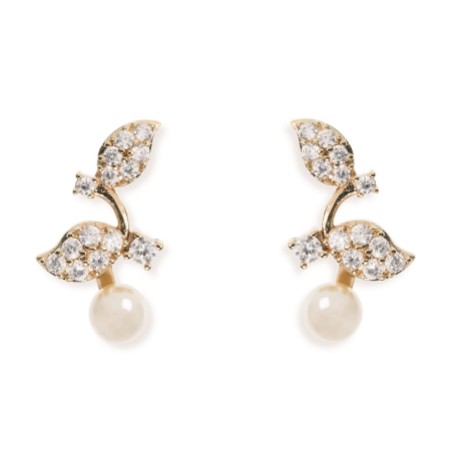 Ivory and Co Aphrodite Crystal Leaves and Pearl Wedding Earrings (Gold)