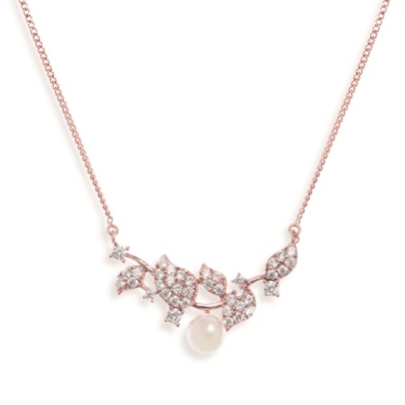 Ivory and Co Aphrodite Crystal Leaves and Pearl Wedding Necklace (Rose Gold)