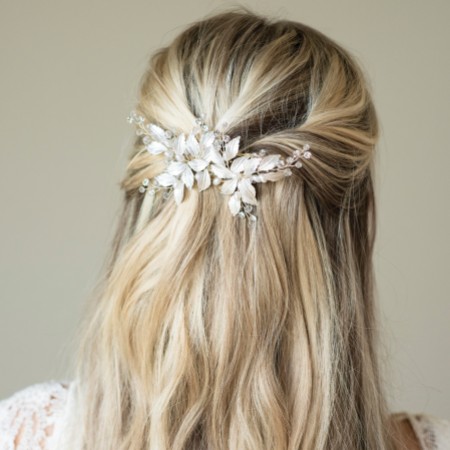 Ivory and Co Fairydust Silver Enamelled Leaves Wedding Hair Clip