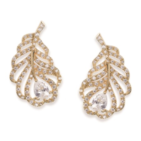 Ivory and Co Long Island Gold Crystal Embellished Feather Earrings