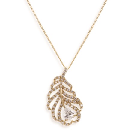 Ivory and Co Long Island Gold Crystal Embellished Feather Pendant