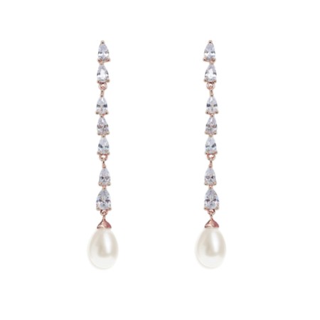 Ivory and Co Melbourne Rose Gold Crystal Long Pearl Drop Earrings