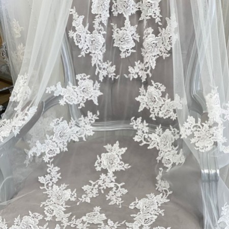 Joyce Jackson Arabian Nights Single Tier Cathedral Veil with Floral Lace Motifs