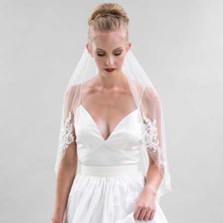 Joyce Jackson Milan Single Tier Pearl Embellished Lace Veil
