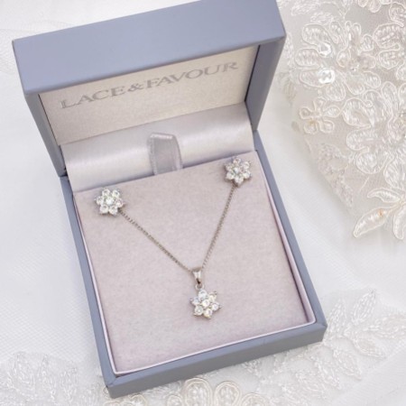 Lanesborough Floral Crystal Stud Earring and Pendant Jewellery Set