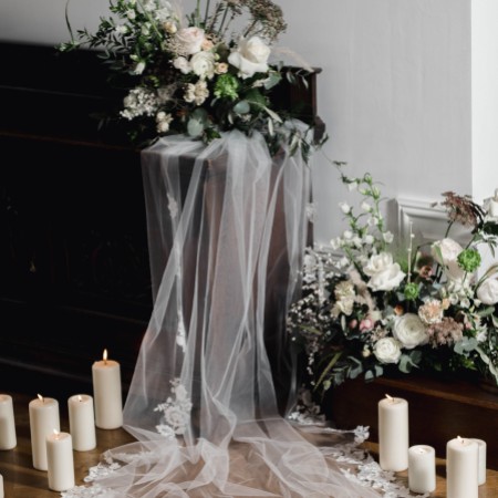Linzi Jay Ivory Single Tier Chapel Veil with Floral Lace Motifs LA963