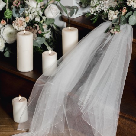 Linzi Jay Two Tier Fingertip Veil with Pearl and Beaded Edge LA929