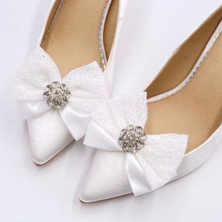 Lulu Embellished Lace and Satin Bow Shoe Clips