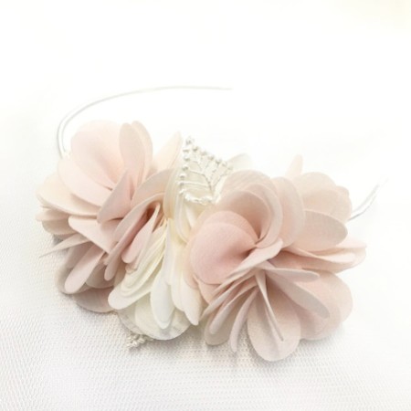 Ivory Satin Alice Hairband Headband  Dusky Pink Flower  Bridesmaid Flower Girl 