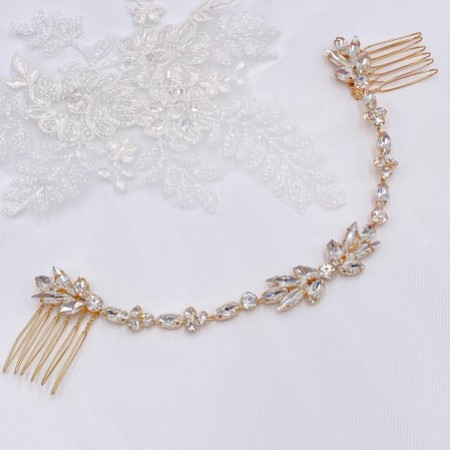 Melody Gold Draped Crystal Wedding Headpiece