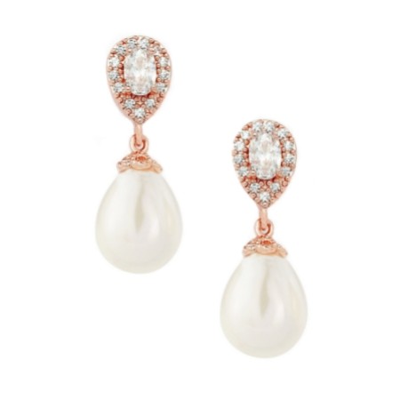 Paloma Teardrop Pearl Wedding Earrings (Rose Gold)