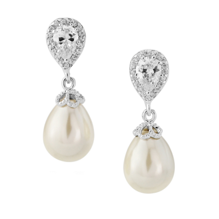 Paloma Teardrop Pearl Wedding Earrings (Silver)