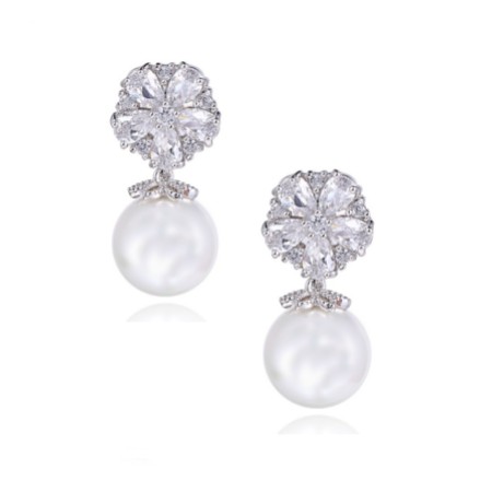 Pearl Shimmer Cubic Zirconia Wedding Earrings