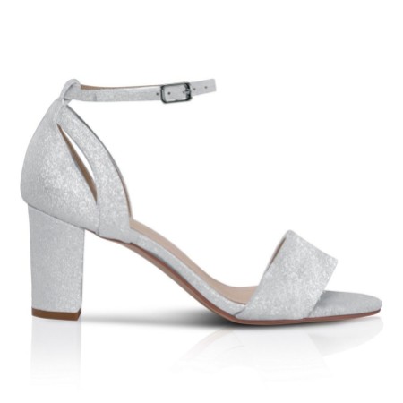 Perfect Bridal Andrea Silver Glitter Block Heel Ankle Strap Sandals