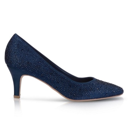 Perfect Bridal Calypso Navy Crystal Embellished Mid Heel Court Shoes
