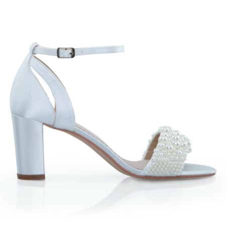 Perfect Bridal Carrie Ivory Satin Pearl Block Heel Bridal Sandals