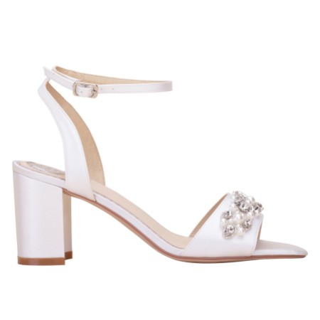 Perfect Bridal Chantel Dyeable Ivory Satin Embellished Block Heel Sandals