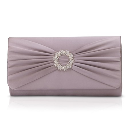 Perfect Bridal Harlow Taupe Satin Pearl Brooch Clutch Bag
