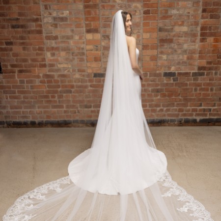 Perfect Bridal Ivory Long Single Tier Veil with Lace Train